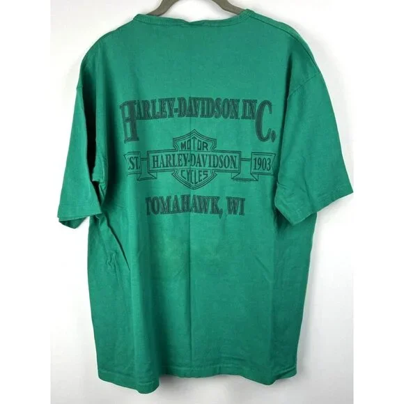 VTG 1992 Harley Davidson HOLOUBEK Graphic T Shirt XL Single Tomahawk WI Eagle